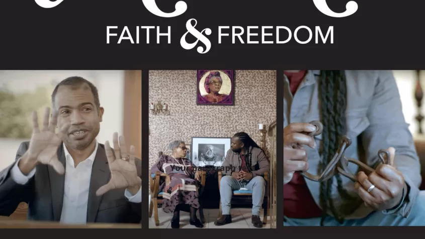 Movie poster for Juneteenth Film featuring three images from the film