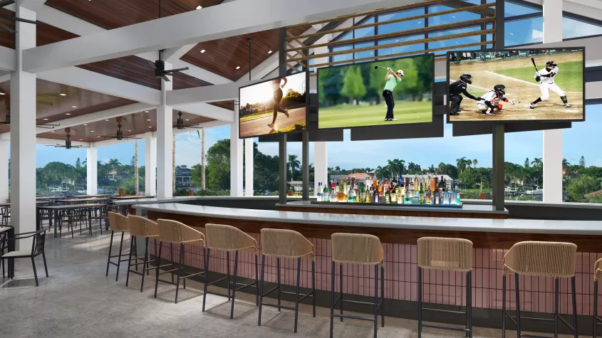 Waterfront outdoor bar at Slipaway Food Truck Park & Marina