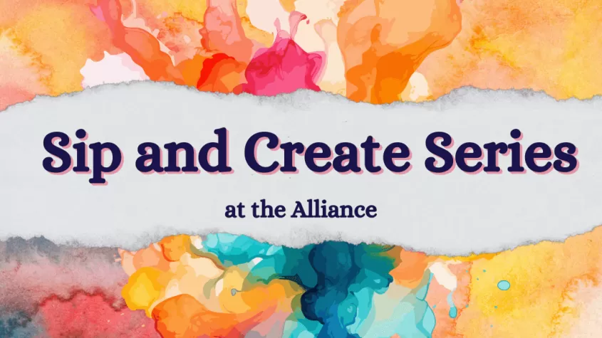tie dye background with the words "sip and create series" through the middle