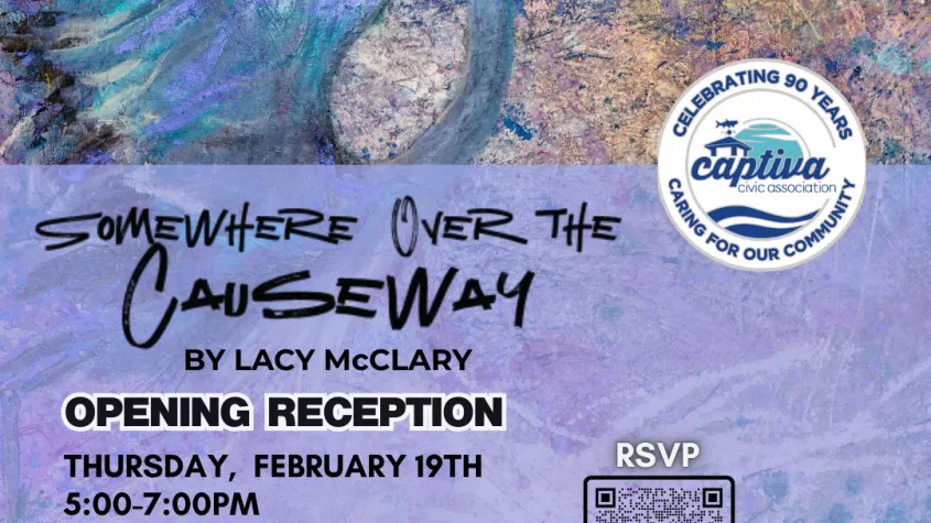 Blue heron with violet overlay and details for opening event