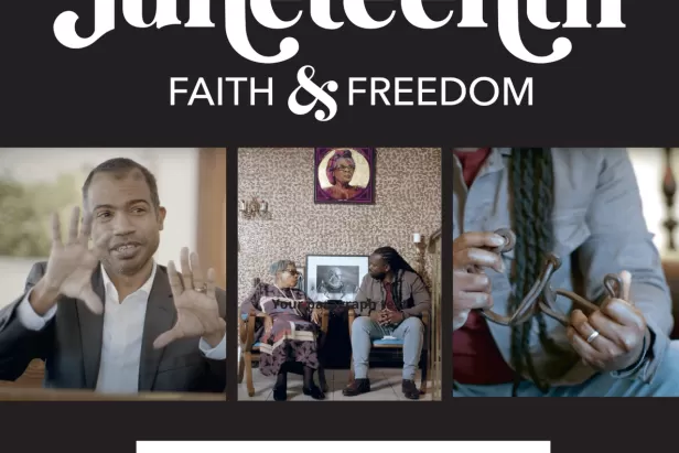 Movie poster for Juneteenth Film featuring three images from the film
