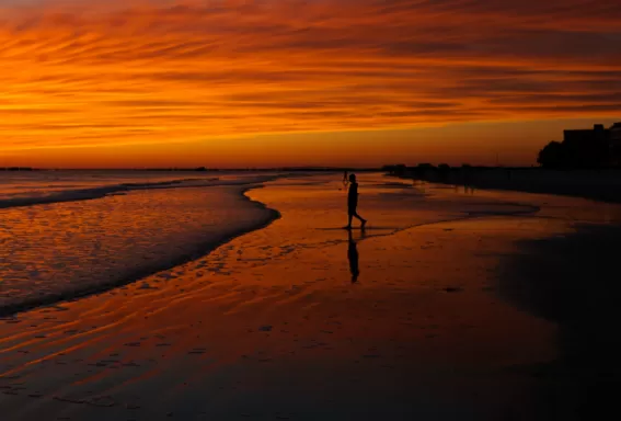 red sunset on beach