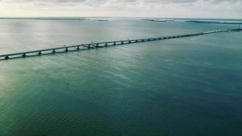 sanibel island causeway from aerial view